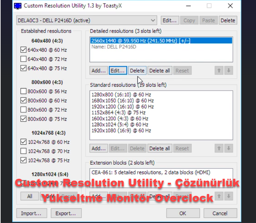 Custom Resolution Utility – Çözünürlük Yükseltme Monitör Overclock