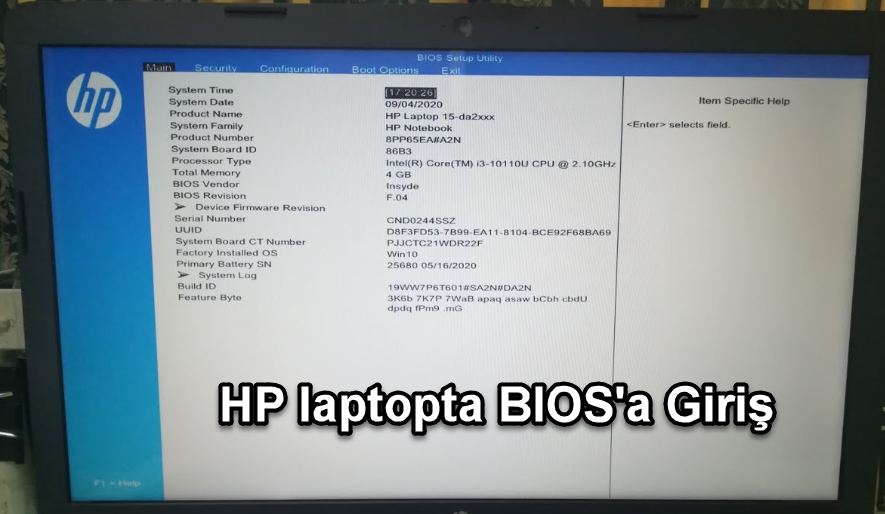 Hp Laptopta Biosa Giris 15