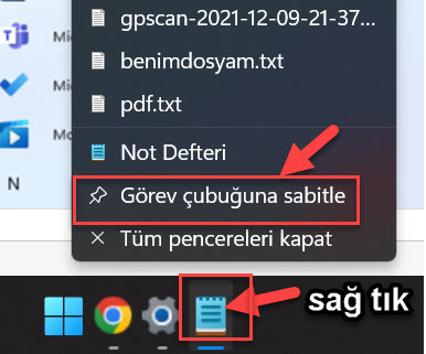 Not Defterini Gorev Cubuguna Sabitleme Windows11 33