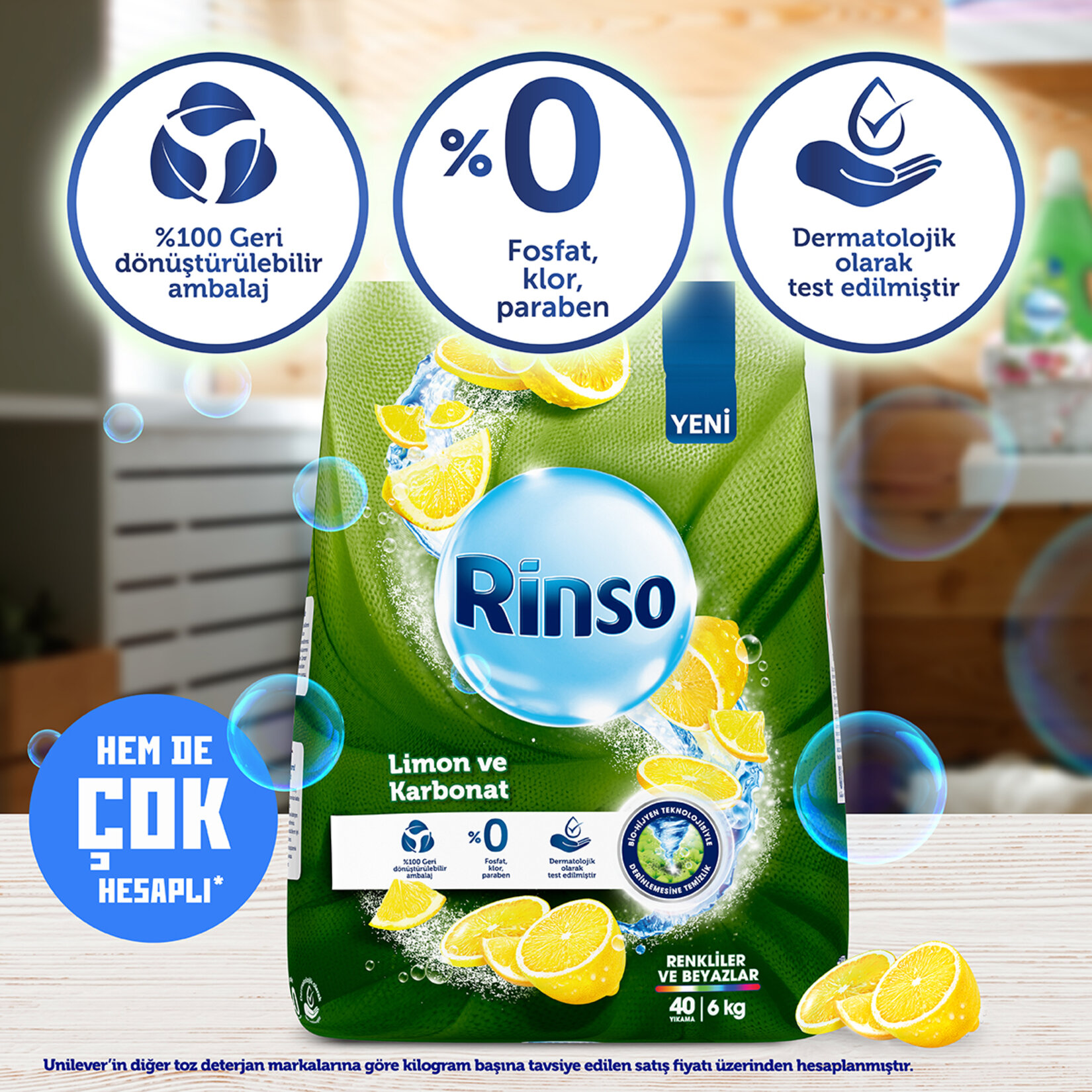 Rinso Toz Çamaşır Deterjanı Limon ve Karbonat Renkliler ve Beyazlar 6 KG -  Migros