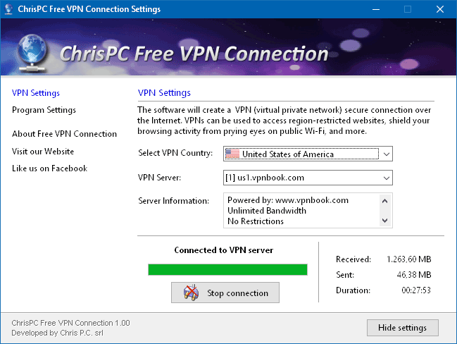 ChrisPC Free VPN Connection for greater security and privacy