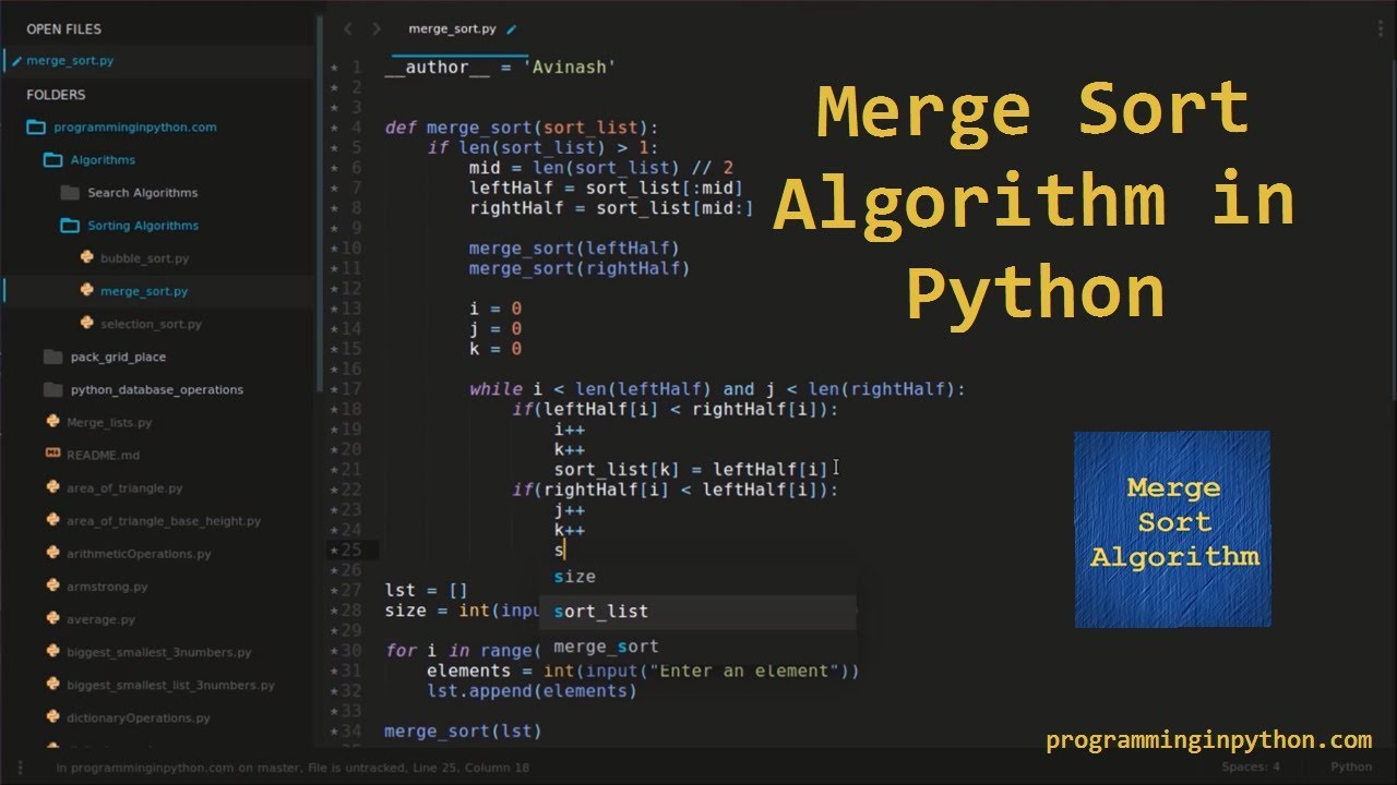 Merge Sort Algorithm in Python || Sorting Algorithms ||  programminginpython.com - YouTube