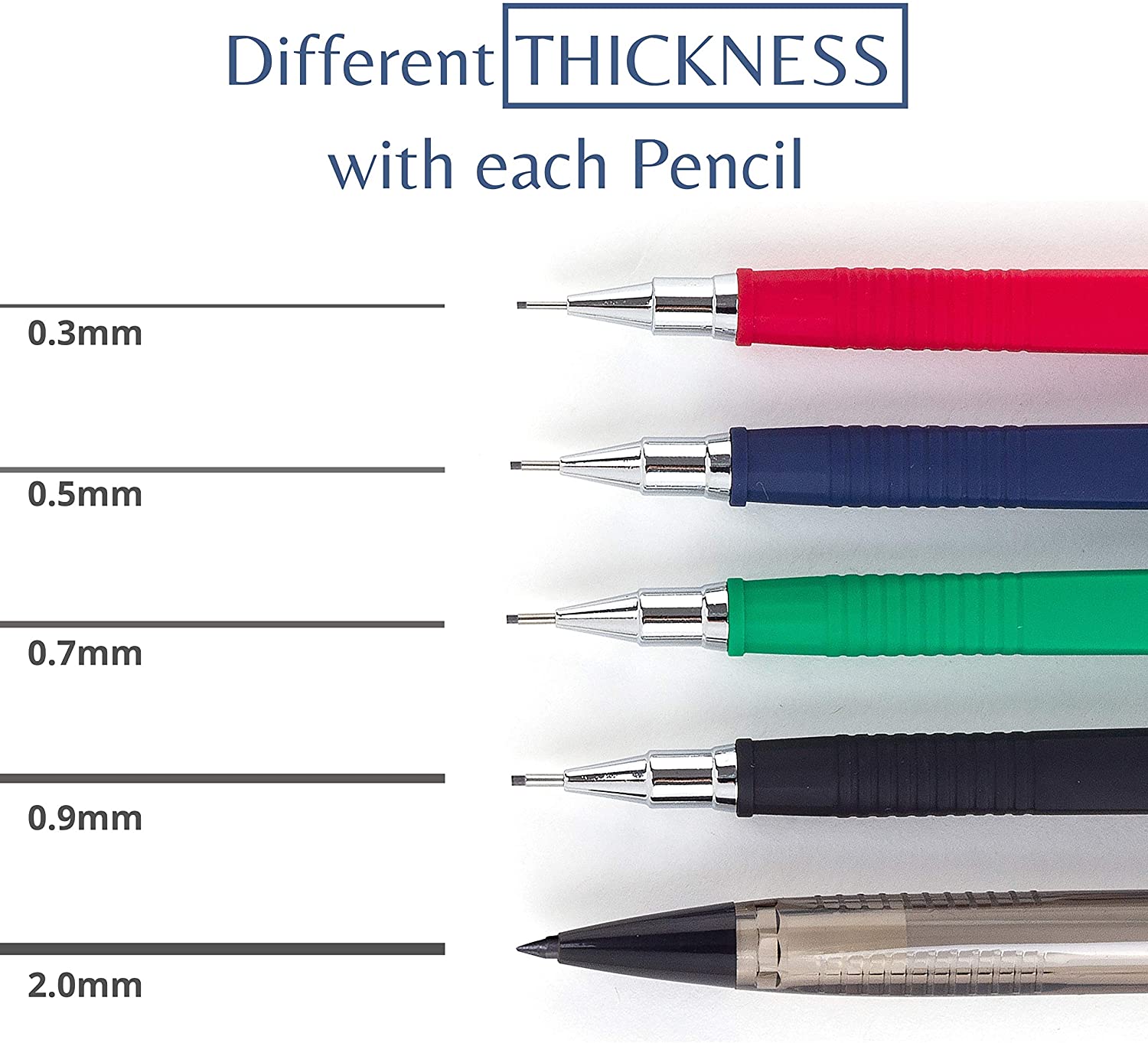 Mr. Pen Mechanical Pencils, 5 Sizes 0.3, 0.5, 0.7, 0.9 and 2 mm, Lead and  Eraser Refills - Walmart.com