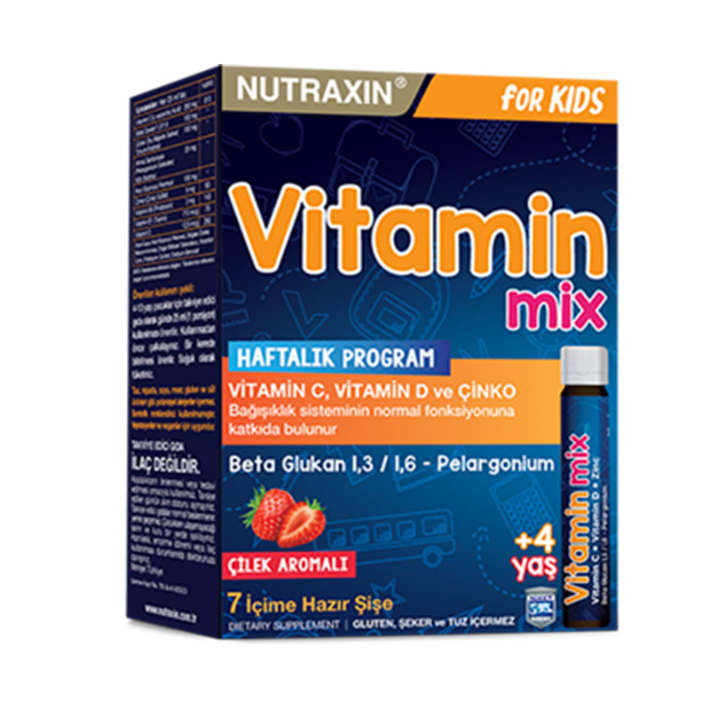 Nutraxin Vitamin Mix Çilek Aromalı +4 Yaş Takviye Edici Gıda 25 ml x 7 Saşe  | Dermoeczanem.com